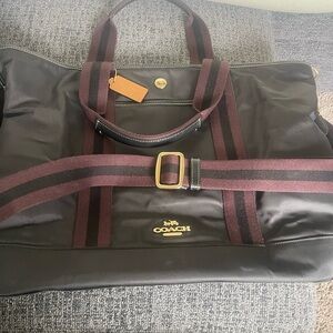 Coach Black & Burgundy Canvas Duffel Tote with Gold Hardware